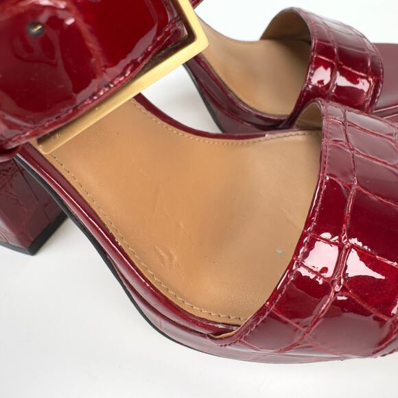Calvin Klein Red Croc Leather Block Platform Heels Gold Buckle Size 8.5 - Picture 9 of 10